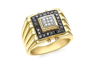 #ad Gents Black and White Diamond Ring 9ct Yellow Gold