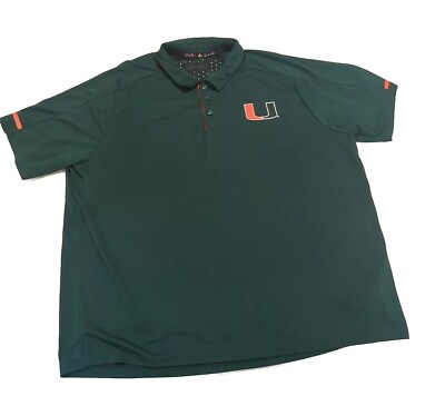 #ad Adidas University Of Miami Polo Golf Shirt Green Orange Logo UM Thermachill Vent