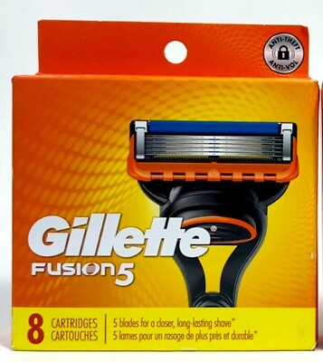 #ad GILLETTE FUSION 5 *NEW PACKAGE* 8 PK CARTRIDGES WITH PRECISION TRIMMER