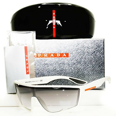 #ad Authentic Prada Mens Sunglasses White Grey Silver Shield Visor SPS 09U TWK 5O0