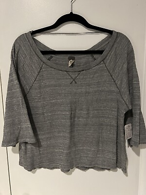 #ad NWT Free People We The Free Gray Thermal Waffle Shirt Size XS Oversized