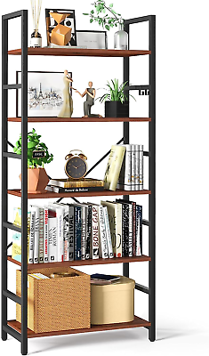 #ad 5 Tier Bookshelf Tall Book Shelf Modern Bookcase for Cds Movies Books Rustic