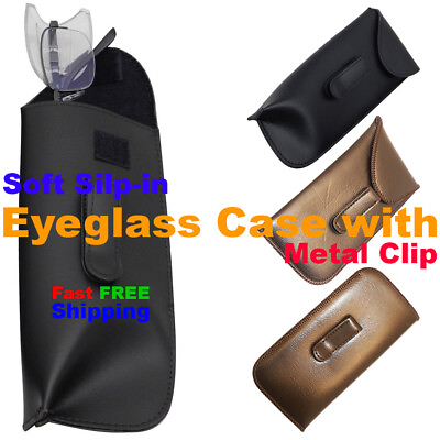 #ad Soft Glasses Pouch With Pocket Clip Extra LARGE Slip In Eyeglass Case With Clip