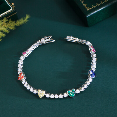 #ad CZ Round Tennis Heart Bracelet Cubic Zirconia for Women Ladies Party Jewelry