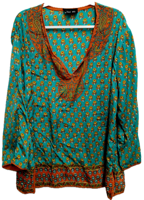 #ad Tolani blu green paisley print v neck women#x27;s long sleeve top 1X