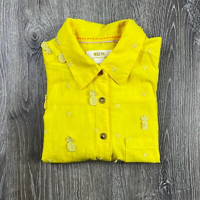 #ad Anthropologie Maeve Classic Embroidered Buttondown Womens Size US 4 Yellow