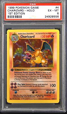 #ad 1999 Charizard Base Set 4 1st Edition Holo Rare Pokemon TCG Card PSA 6