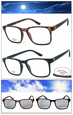 #ad Retro Square Frame Transition Photochromic Lens Reading Glasses Sunglasses UV400
