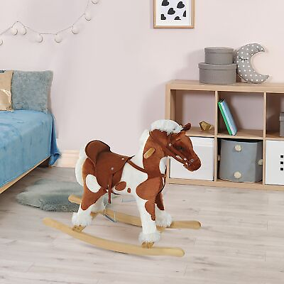 #ad Kids Ride On Rocking Horse Toy Plush Wood Pony Traditional Gift w Neigh Sound