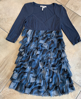 #ad bcbgeneration women blue v neck chiffon layered sheath dress Z1 $14.99