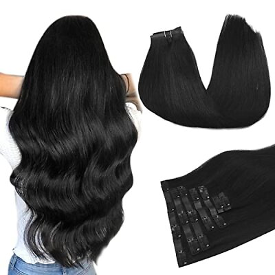 #ad Seamless Hair Extensions Seamless 18 Inch 130g 7pcs T#1 Jet Black Seamless