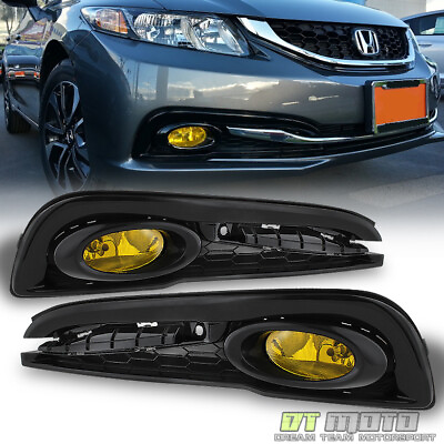 #ad For 2013 2014 2015 Honda Civic 4Dr Sedan Yellow Bumper Fog Lights w SwitchBulbs