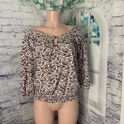 #ad Lucky Brand Knit Wear Women#x27;s Shirt Top Size Large Purple Paisley Stretch