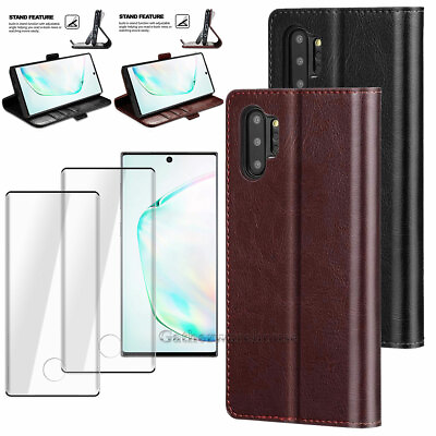 #ad For Samsung Galaxy Note10 Plus Wallet Leather Stand Case Cover Tempered Glass