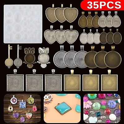 #ad 35PCS DIY Silicone Resin Mold Jewelry Casting Epoxy Pendant Tray Mould Craft Kit
