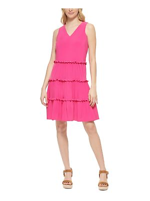 #ad TOMMY HILFIGER Womens Pink Lined Pullover Sleeveless Shift Dress 14
