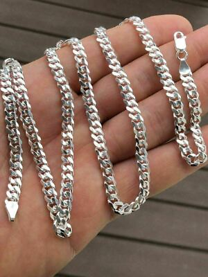 #ad Solid 925 Sterling Silver Mens 5mm Tight Link Miami Cuban Link Chain Heavy ITALY