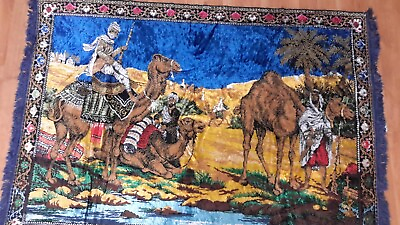 #ad Vintage Velvet Wall Tapestry 67quot; x 47quot; Camel Desert Scene Arabian