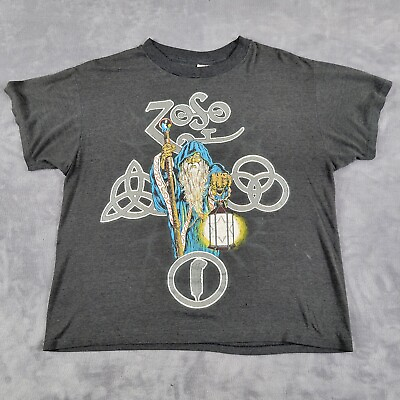 #ad Vtg Led Zeppelin Zoso Wizard Band Tee Made In USA Single Stitch Large Royal