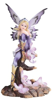 #ad 6quot;H Purple Fairy on Tree Branch Figurine