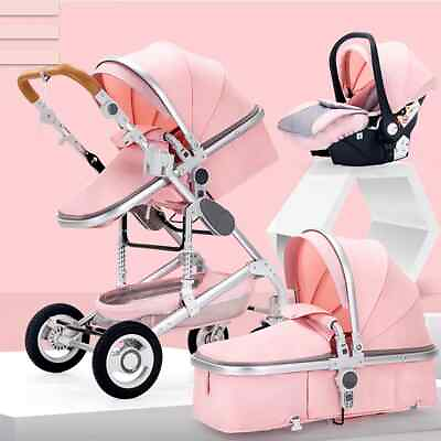 #ad Baby Stroller 3 in 1 with Car Seat Multifunctional BABY Carriagepink Folding