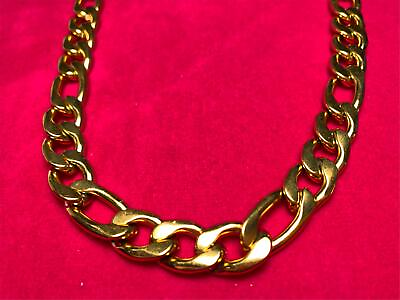 #ad 7 INCH 14KT GOLD PLATED STAINLESS STEEL 12MM FIGARO LINK CHAIN BRACELET GOLD