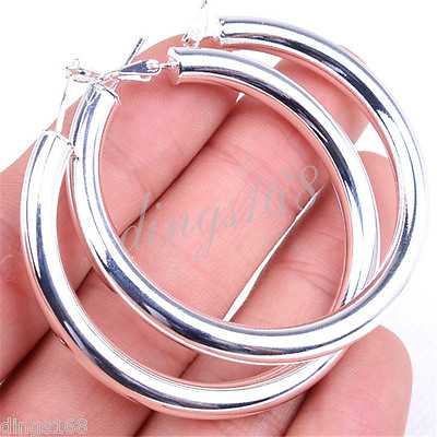 #ad Ladies Classic 925 Sterling Silver 2quot; Large Hollow Tube Hoop Earrings ECC6 50mm