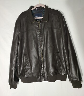 #ad Tommy Hilfiger Mens Leather Brown Jacket Coat Full Zip