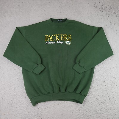 #ad Vintage Green Bay Packers Sweatshit Mens XL Green Crew Neck NFL Football Logo 7 $34.95