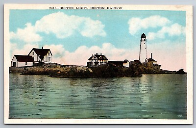 #ad Boston Light Lighthouse Beacon Boston Harbor MA C1915 Postcard F21