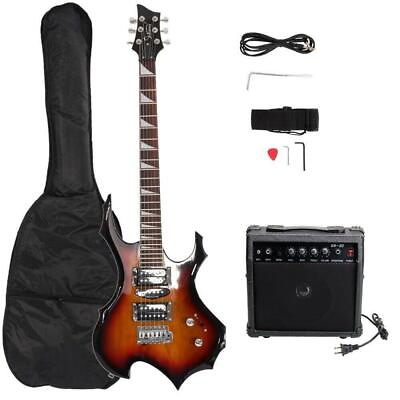 #ad Glarry Burning Fire Basswood Electric Guitar 6 String Student with Bag amp; 20W Amp $79.99