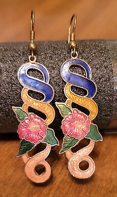 #ad Vintage Sterling Silver earrings for women Multicolors Dangle Flowers