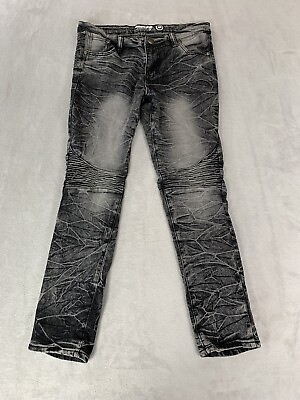 #ad Mecca Since Day 1 Jeans Womens 16 Stretch Fit Bleached Gray Rouched Knees