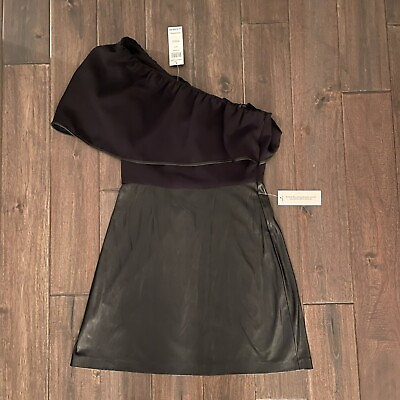 #ad BCBGeneration Black One Shoulder Faux Leather Dress 6 NWT