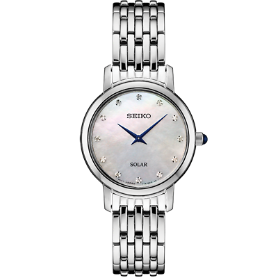 #ad Seiko SUP397 Women#x27;s Diamond Accent Stainless Steel Solar Watch.