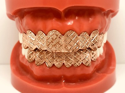 #ad STERLING SILVER W 18K ROSE GOLD PLATED DIAMOND CUT DUST CUT GRILL GRILLZ $225.00
