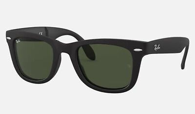 #ad RAY BAN Wayfarer Matte Black Green 54mm Folding Sunglasses RB4105 601S 54
