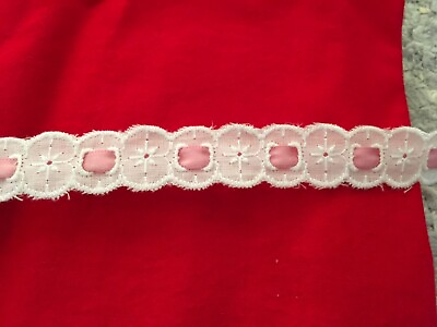 #ad Scalloped Eyelet Lace Trim Edging Embroidered Lace 3 4quot; White Pink by the yard