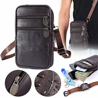 #ad Men Leather Fashion Cell Phone Pouch Belt Loop Bag Shoulder Crossbody Waist Pack $11.98