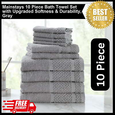 #ad Mainstays 10 Piece Bath Towel Set with Upgraded Softness amp; Durability Gray