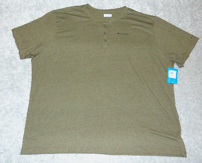#ad Columbia Omni Wick Mens Short Sleeve T Shirt Henley Neck Cotton 5X Olive Green