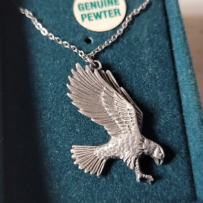#ad Vintage Genuine Pewter Eagle Necklace new old stock very detailed
