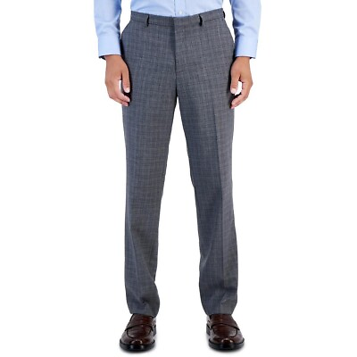#ad Hugo Mens Gray Wool Blend Plaid Business Dress Pants Trousers 34R x34