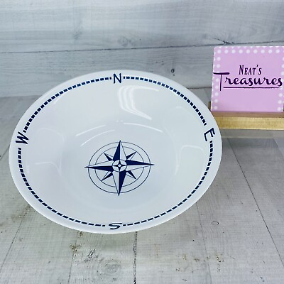 #ad Galleyware Company COMPASS Tempered Glass Blue Compass 10.5quot; White Serving Bowl