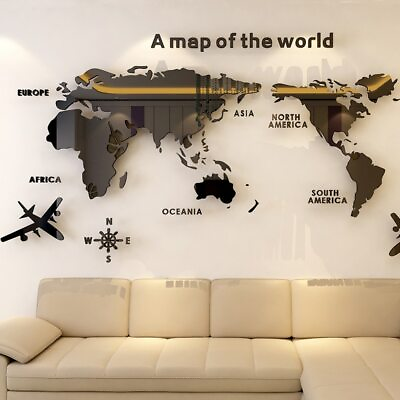 #ad 3D Wall Sticker Living Kids Room Office Home Decor Acrylic World Map Stickers