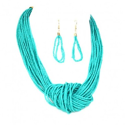 #ad Fashion Turquoise Necklace Turquoise Fashion Seed Beads Statement Necklace Set
