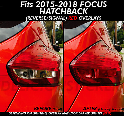 #ad For 15 18 Focus Red Tail Light Rear Overlays vinyl Tint Hatchback PreCut ST RS