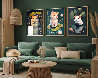 #ad Cute Kids Nursery Animals Set of Three Art Prints Cat Hamster Poster Gift