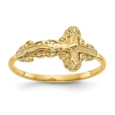 #ad Real 10kt Yellow Gold Diamond Cut Crucifix Ring S:7