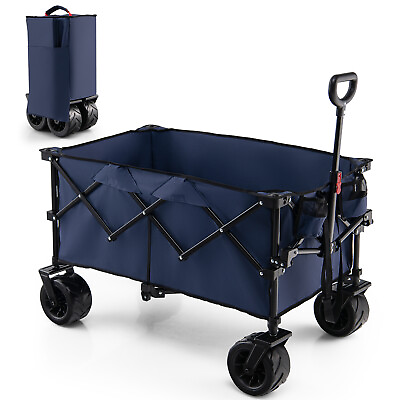 #ad Folding Collapsible Wagon Utility Garden Cart w Wide Wheels Adjustable Handle